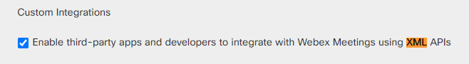 Enable third-party apps and developers to integrate with Webex Meetings using XML APIs