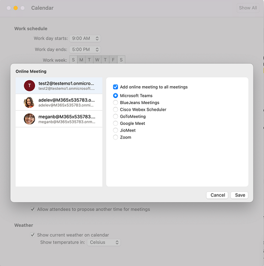 Every meeting online Outlook for Mac
